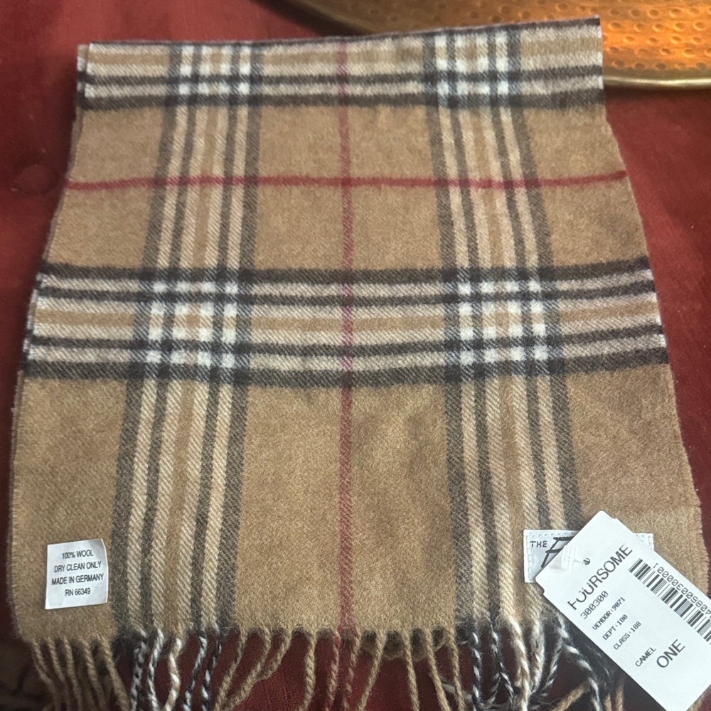 Elegant Tan Checkered Wool Scarf